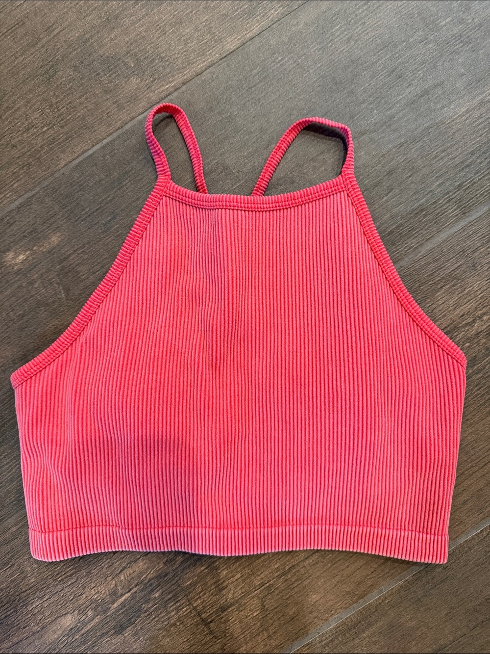 Ribbed High-Neck Crop Tank Top - red/orange
